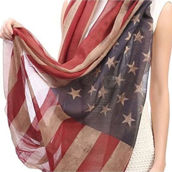 Rue 21 Women's Vintage America Flag Scarf Oblong - Picture 2 of 11